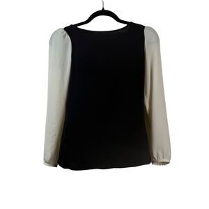 LOFT Petites Blouse XSP Black & Cream Long Sleeve Tie Back Office Core